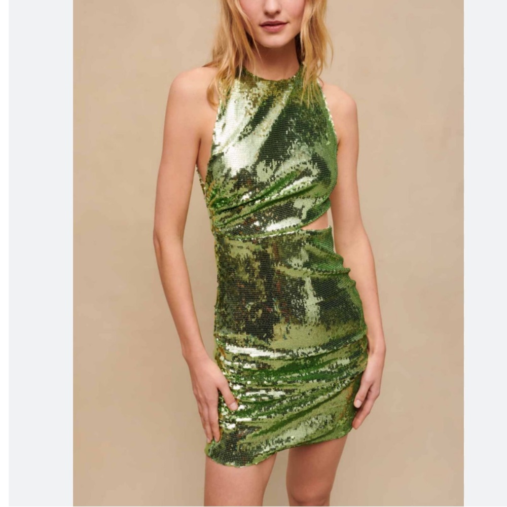 Maje Green Sequin Cutout Mini Dress